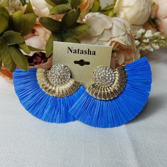 NEW Natasha teal statement  earrings - Picture 1 of 3